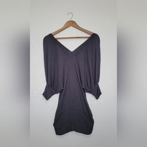 Y2K Misope Gray V-Neck Batwing Sleeve  Blouse / Mini Dress